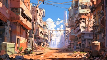 Anime Apocalypse of Mutated Cityscape on the Brink of Chaos. - obrazy, fototapety, plakaty