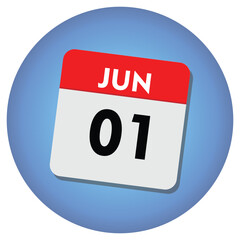 Fototapeta premium 01 june icon with white background, calender icon