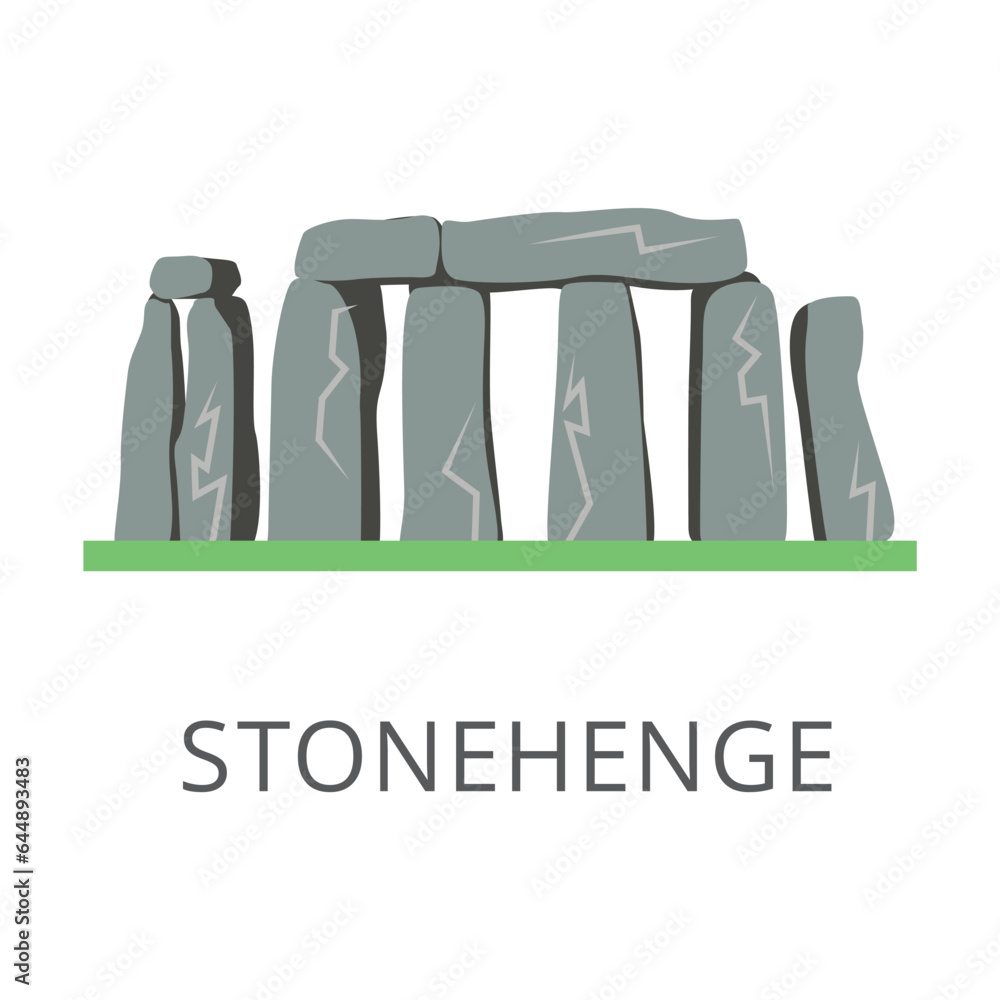 Wall mural Stonehenge monument isolated on white. Colored flat vector icon of ancient architecture. Travelling and tourism concept