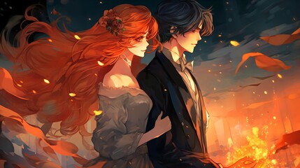 Sunset Romance, Anime couple with Love.