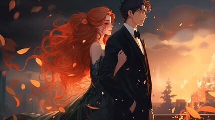 Sunset Romance, Anime couple with Love.