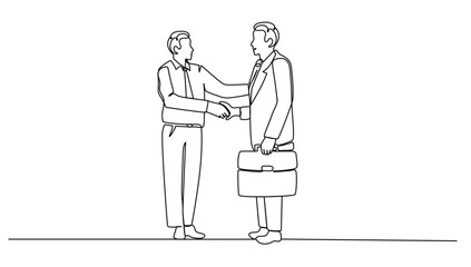 continuous line drawing concept of business  two people meeting with handshake. vector illustration