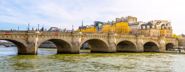 Fototapeta na wymiar The New Bridge, French: Pont Neuf, the oldest standing bridge across the river Seine in Paris, France