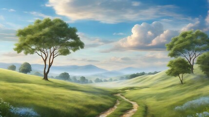 Obraz premium Captivating Landscape Sky Background Picturesque Nature Backdrop Outdoor Landscape Wallpaper Natural Beauty Background Countryside Landscape Illustration AI Generative