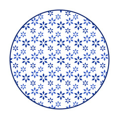 Porcelain plate with traditional blue on white design in Asian style. design pattern for background, plate, dish, bowl, lid, tray, salver, vector illustration art embroidery. flowers pattern plate.