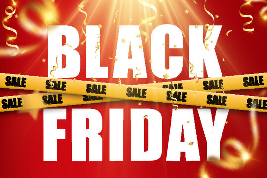 Vector illustration of black friday sale banner on red background.
