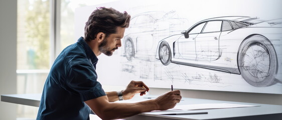 Industrial designer, car design. Hand edited generative AI.