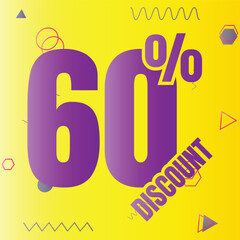 60% discount deal sign icon, 60 percent special offer discount vector, 60 percent sale price reduction offer design, Friday shopping sale discount percentage icon design