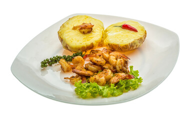Garlic shrimps with potato