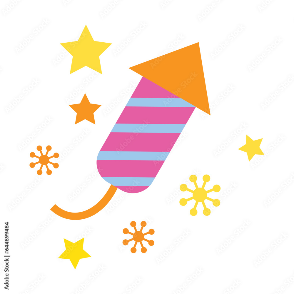 Poster festive firework or salute vector. sparks and crackers. multicolored flat vector icon representing c