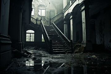 Abandoned psychiatric facility with unsettling atmosphere. Generative AI
