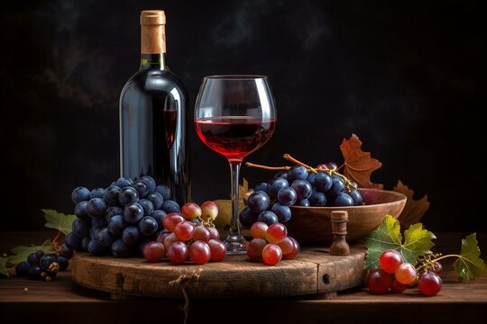 Post showcasing wine and grapes. Generative AI