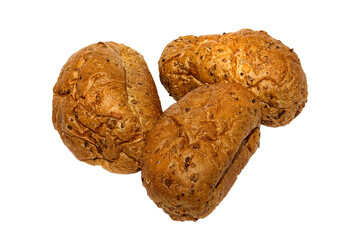 Loaf of bread and rolls isolated on white