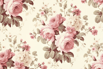 Rose pink flower seamless pattern beige