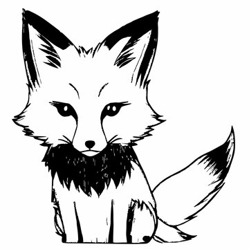 Cute fox drawing illustration with outline