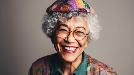 Portrait of a senior woman in high spirits, celebrating her birthday. Generative AI