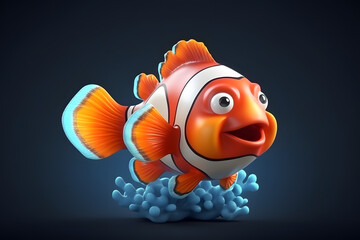 Fototapeta premium cute clown fish in 3d style Made with Generative AI