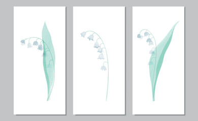 Vector floral triptych with different watercolor lilies of the valley - 644901665