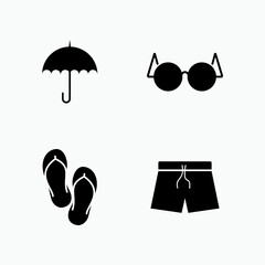 Set Vacation Element Icon. Summer Beach. Camera Symbol - Vector Logo Template. 