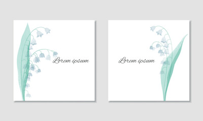 Vector watercolor square card template with lily of the valley bouquets