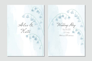 Vector watercolor wedding invitation template with lily of the valley - 644901867