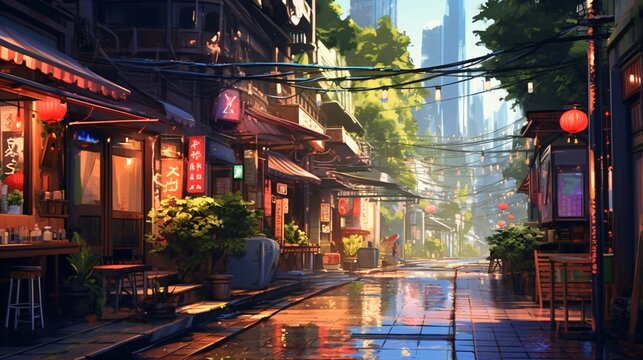 Anime City Street - Urban Landscape for vibrant character.