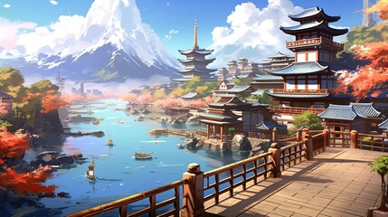 Obraz premium Anime Japanese Cityscape - Vibrant World Background.