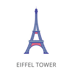 Fototapeta na wymiar Eiffel tower as French symbol flat vector icon. Cartoon drawing or illustration of traditional symbol or tourist attraction on white background. Traveling, vacation, tourism, France concept