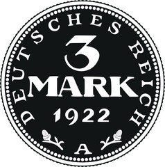 German silver coin 3 mark 1922 vector design silhouette