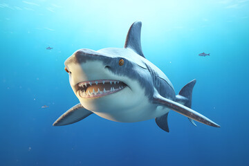 cute hammerhead shark in 3d style Made with Generative AI - obrazy, fototapety, plakaty