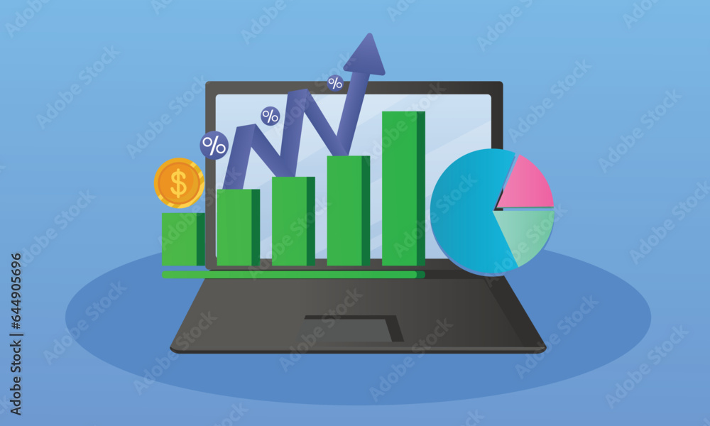Poster data analysis business planning soaring finances data visualization.on blue background.vector design