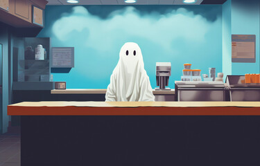 AI-generated illustration of the Halloween solitary ghost. An enchanting yet melancholic scene invites you to embrace. Halloween spirit. Eerie hallowen celebration photos.