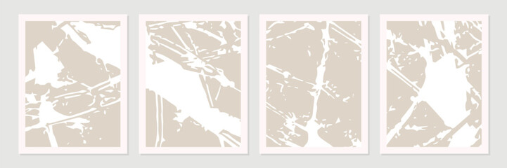 Set of abstract organic shapes, lines and textures in white on neutral nude and beige background.