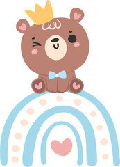 Fototapeta premium Baby shower bear boy on blue rainbow