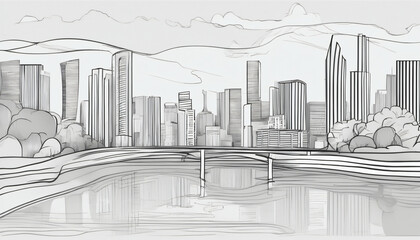 Reflections of Serenity: Monochromatic Waterfront Cityscape