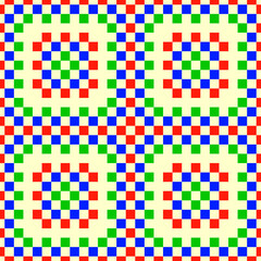 Seamless checks wallpaper. Geometric pattern. Squares background. Polygons ornament. Geometrical motif. Digital paper. Embroidery textile print. Web design. Vector.