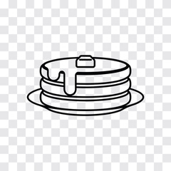 Breakfast pancakes with syrup and butter on a plate line art vector icon for food apps and websites.