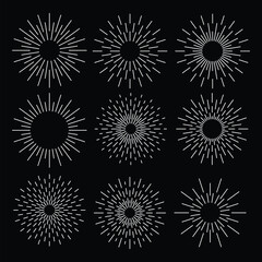 Set of sunburst geometric shapes stars and light ray icon. Vector illustration.