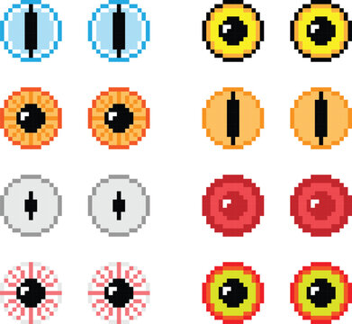 Set of 8 Spooky eyes pixel image vector