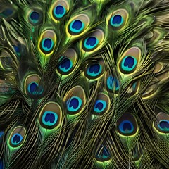 Obraz premium A close-up of a peacocks feathers displaying their iridescent beauty4