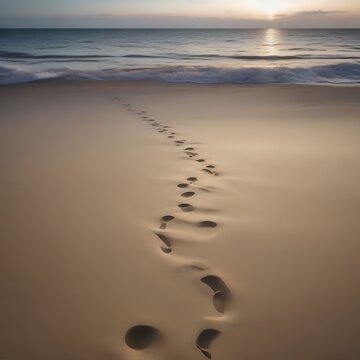 A Pattern Of Footsteps In The Sand Disappearing Into The Distance On A Beach4