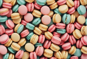 close up of colorful cute macaroons.
