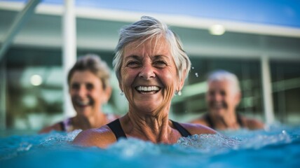 Fototapeta premium Retired women in swimming pool
