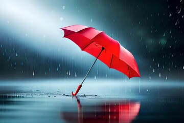 red umbrella under rain