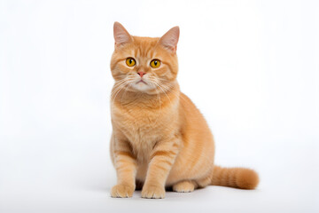 Obraz premium Beautiful and cute orange british shorthair cat isolated on a white background, Adorable ginger kitty, Generative AI