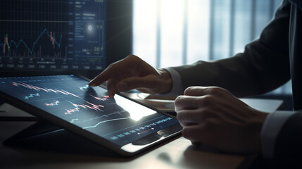 Businessman watching at the  graph on the tablet