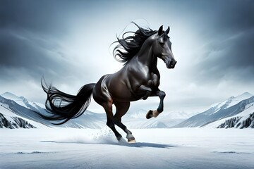 Obraz na płótnie Canvas black horse in the snow