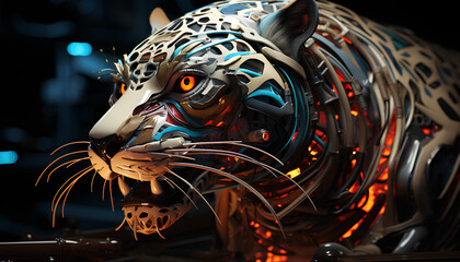 Mechanic leopard art. The robot is an animal. Generative AI - obrazy, fototapety, plakaty