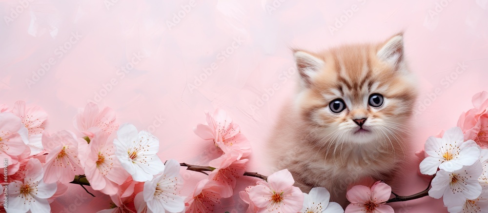 Poster scottish kitten with red fur isolated pastel background copy space