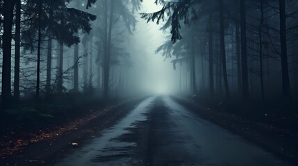 Fototapeta premium A lonely road in the forest, Generative AI